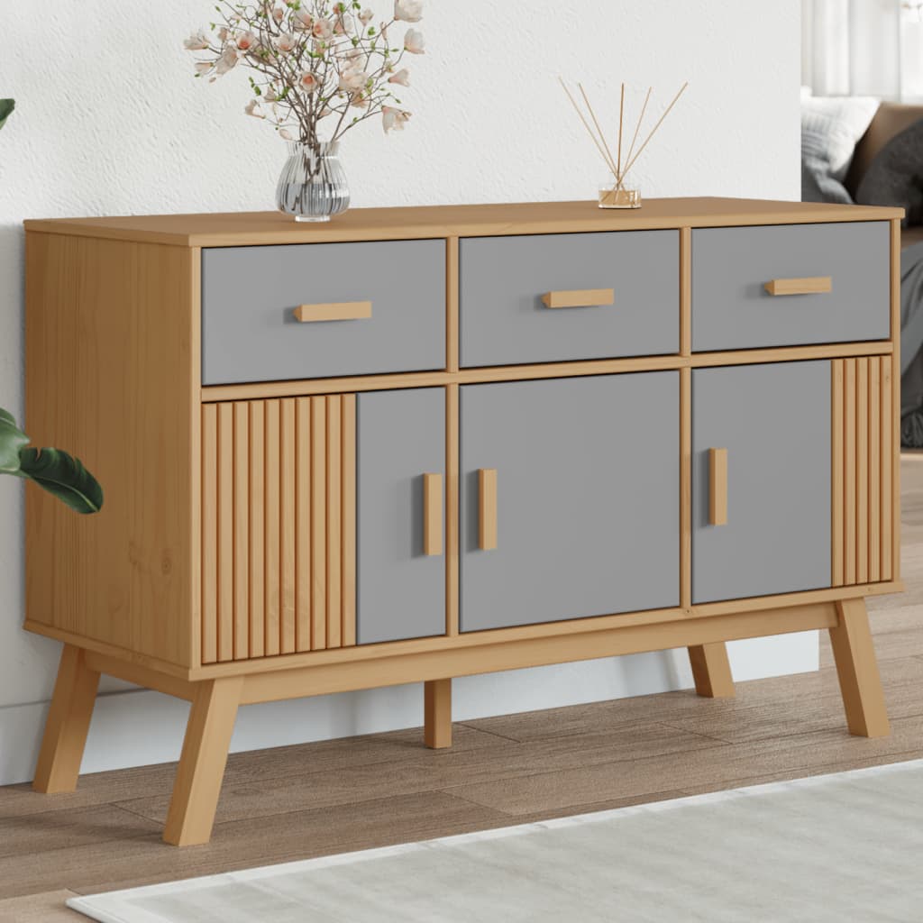 Sideboard OLDEN Grau und Braun 114x43x73,5 cm Massivholz Kiefer