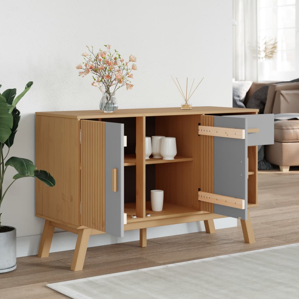 Sideboard OLDEN Grau und Braun 114x43x73,5 cm Massivholz Kiefer