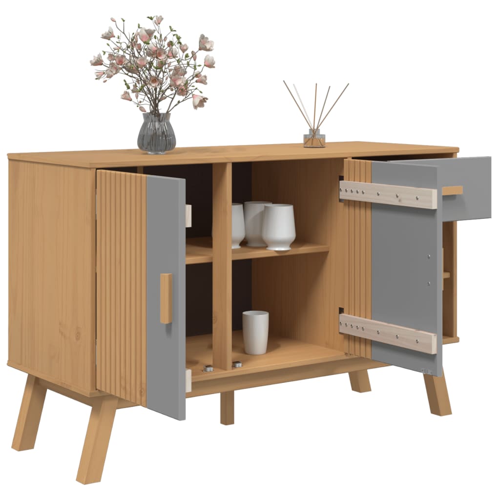 Sideboard OLDEN Grau und Braun 114x43x73,5 cm Massivholz Kiefer