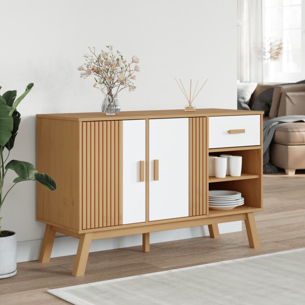 Sideboard OLDEN Weiß und Braun 114x43x73,5 cm Massivholz Kiefer