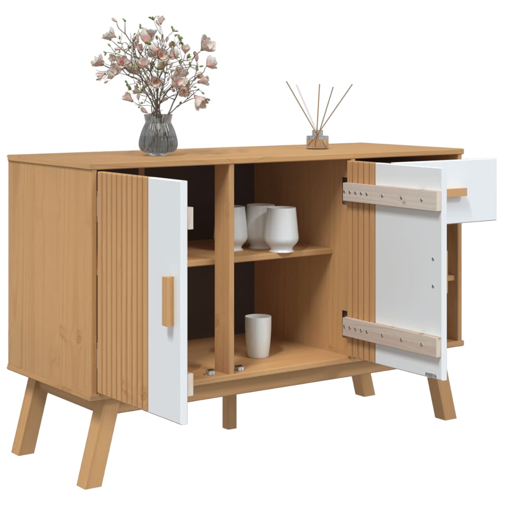 Sideboard OLDEN Weiß und Braun 114x43x73,5 cm Massivholz Kiefer