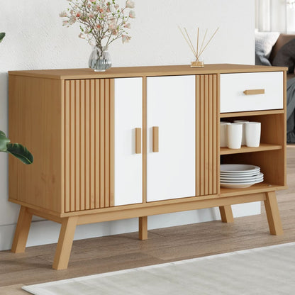 Sideboard OLDEN Weiß und Braun 114x43x73,5 cm Massivholz Kiefer