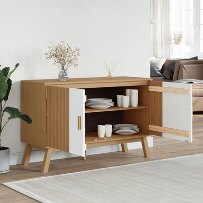 Sideboard OLDEN Weiß und Braun 114x43x73,5 cm Massivholz Kiefer