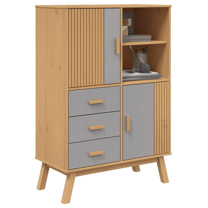 Highboard OLDEN Grau und Braun 85x43x125 cm Massivholz Kiefer