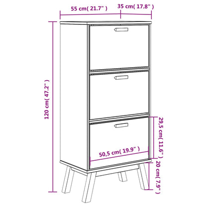 Schuhschrank OLDEN Grau und Braun 55x35x120cm Massivholz Kiefer