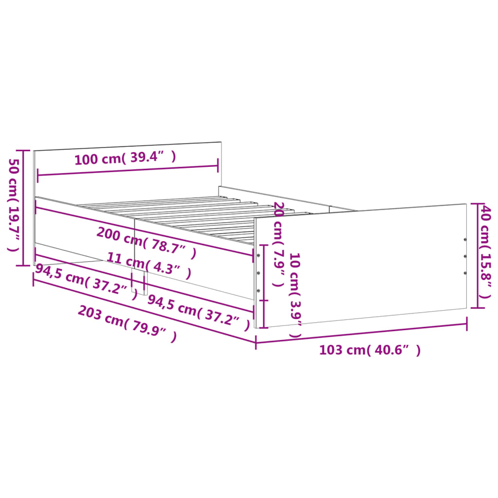 Bettgestell Sonoma-Eiche 100x200 cm Holzwerkstoff