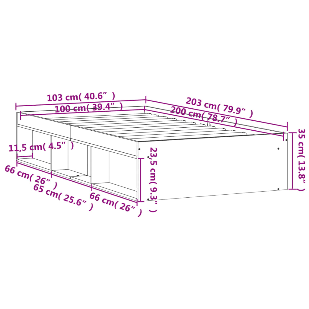 Bettgestell Sonoma-Eiche 100x200 cm