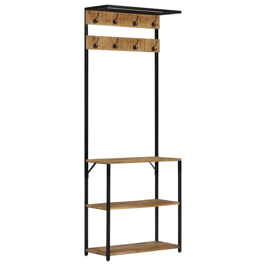 Garderobe mit Schuhablage 68x30x182cm Raues Massivholz Mango