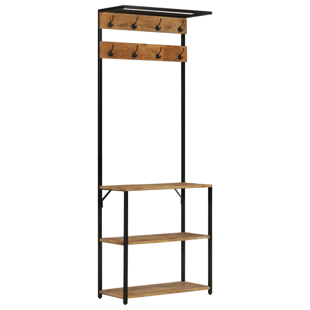 Garderobe mit Schuhablage 68x30x182cm Raues Massivholz Mango