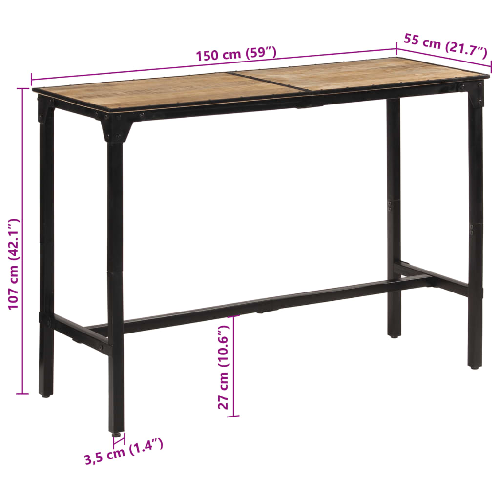 Bartisch 150x55x107 cm Raues Massivholz Mango