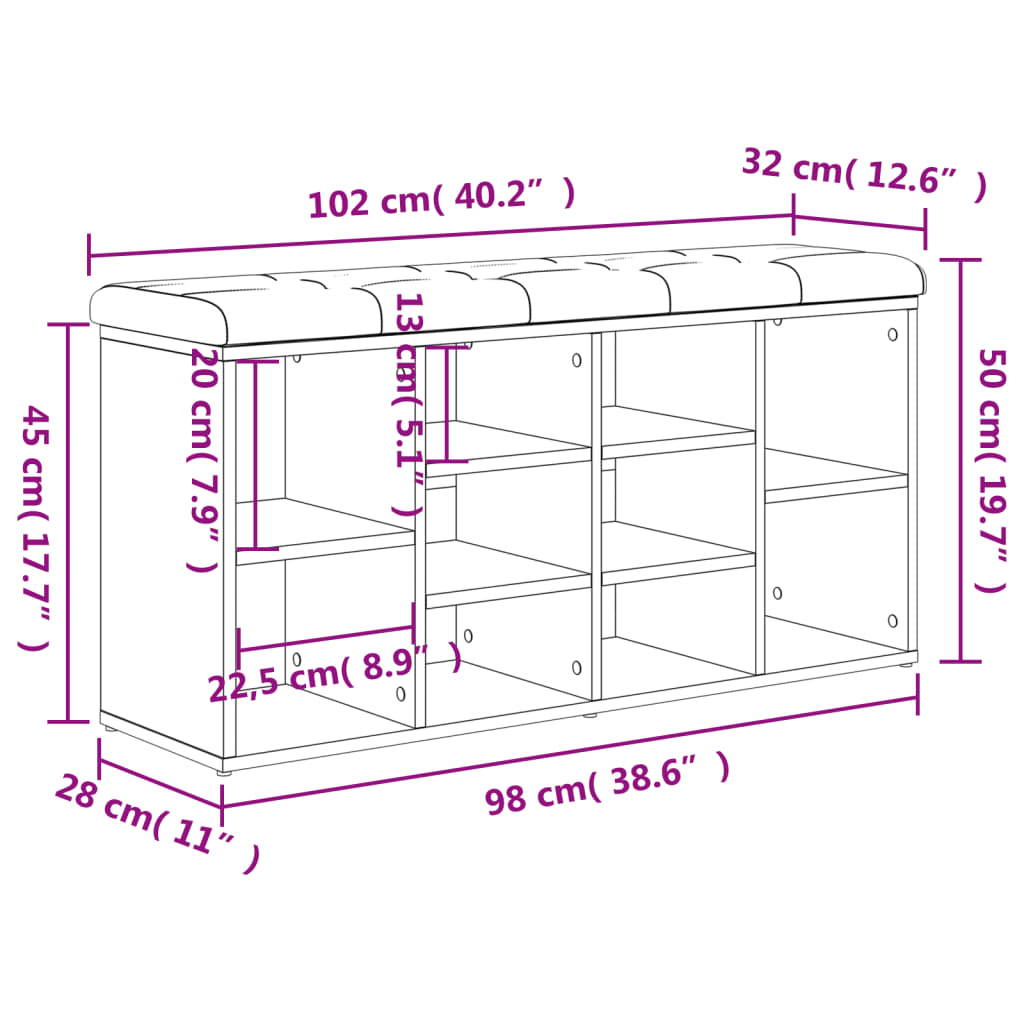 Schuhbank Räuchereiche 102x32x50 cm Holzwerkstoff