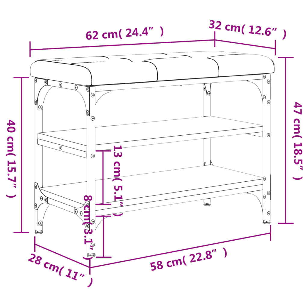 Schuhbank Sonoma-Eiche 62x32x47 cm Holzwerkstoff