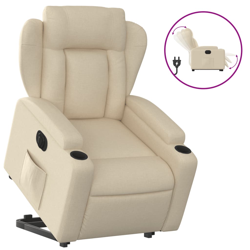 Relaxsessel mit Aufstehhilfe Elektrisch Creme Stoff