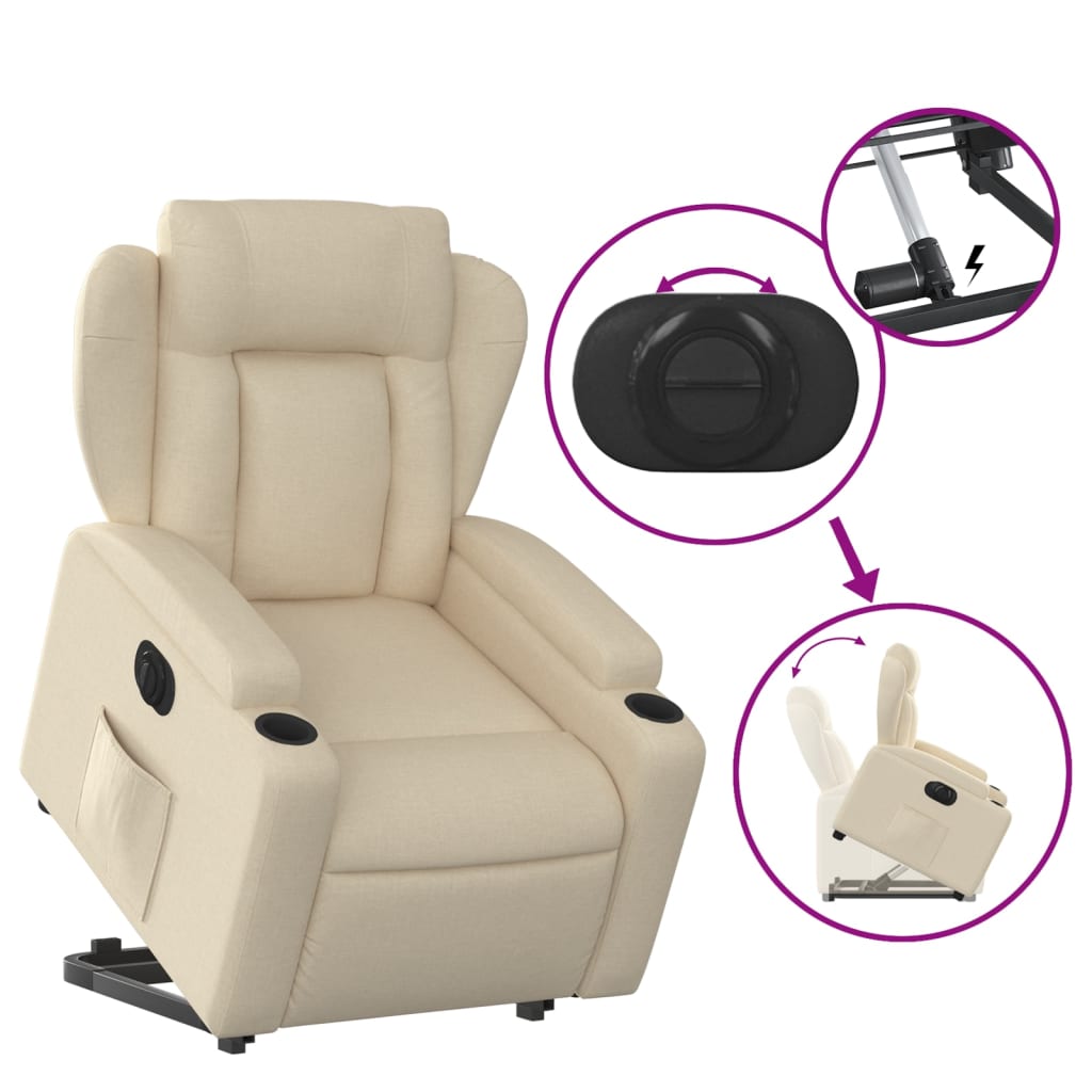 Relaxsessel mit Aufstehhilfe Elektrisch Creme Stoff