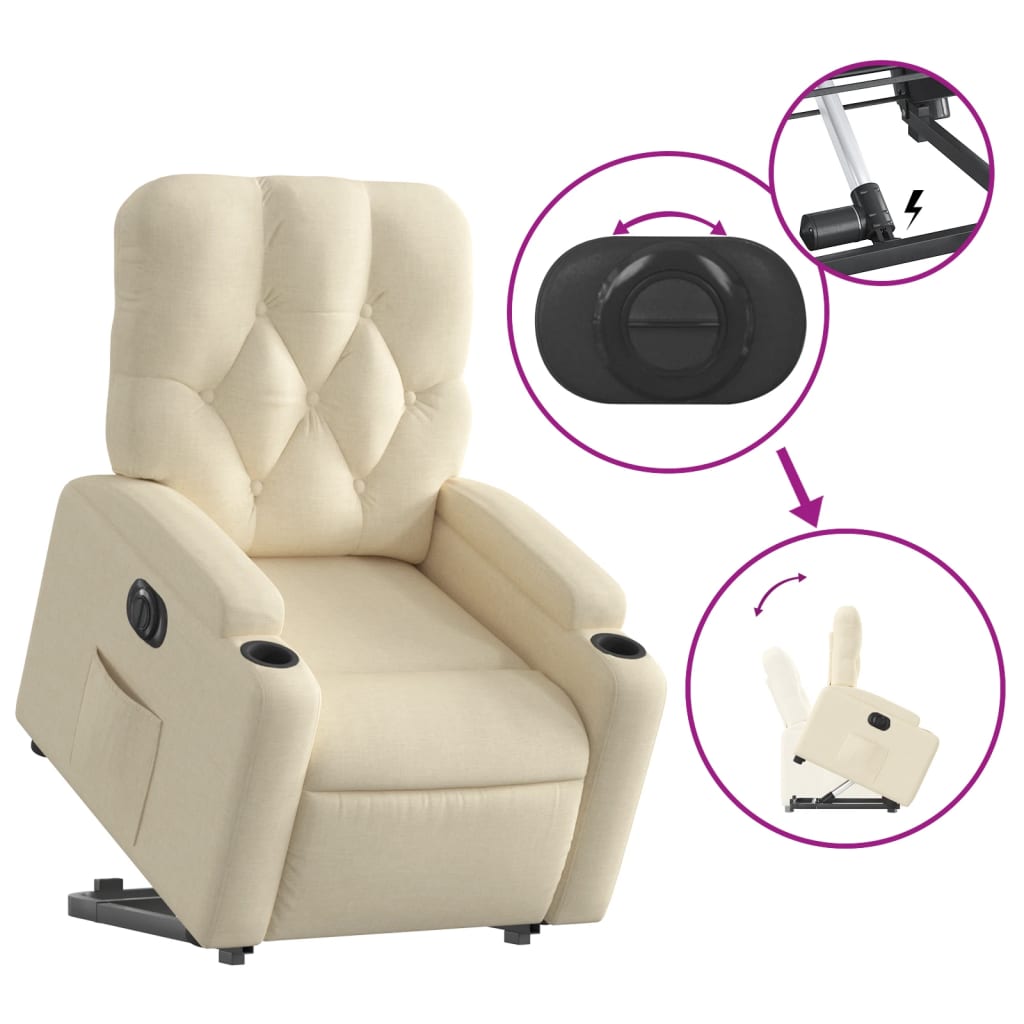 Relaxsessel mit Aufstehhilfe Elektrisch Creme Stoff