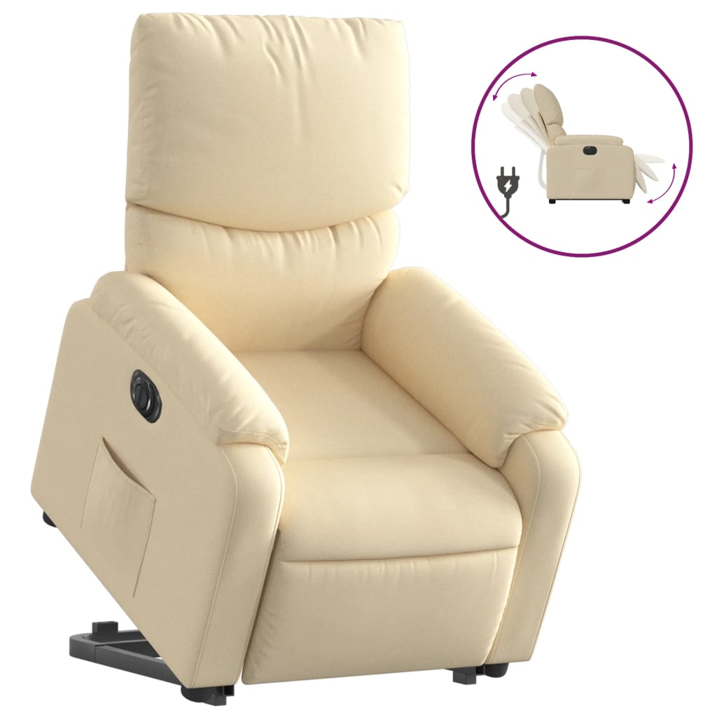 Relaxsessel mit Aufstehhilfe Elektrisch Creme Stoff