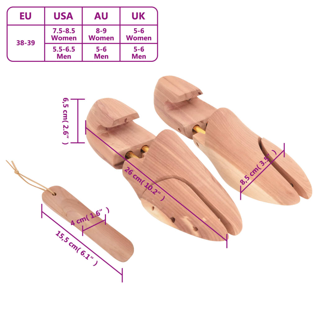 Schuhspanner mit Schuhlöffel EU 38-39 Massivholz Zeder