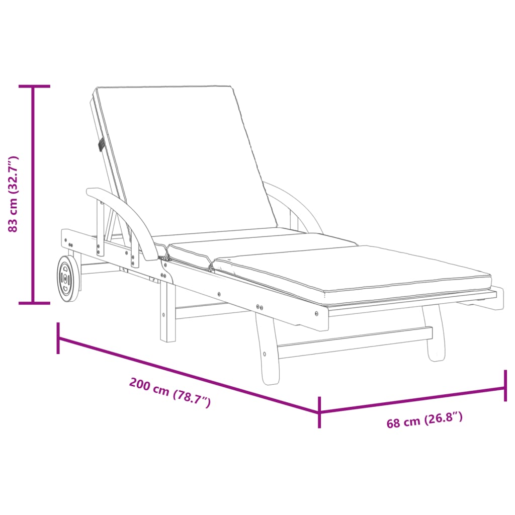 Sonnenliegen 2 Stk. mit Auflagen 200x68x83 cm Massivholz Akazie