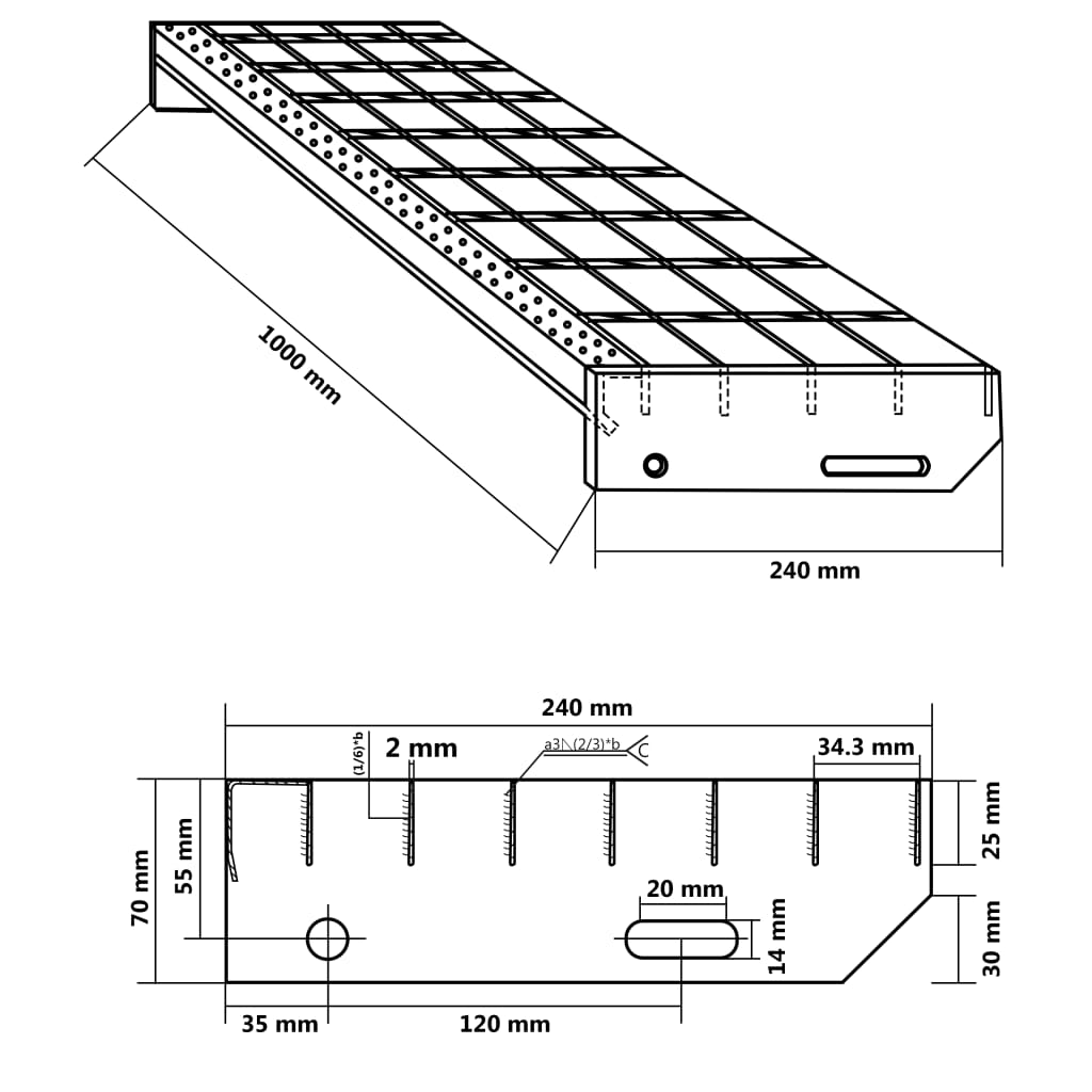 Gitterroststufe 100x24x7 cm Verzinkter Stahl