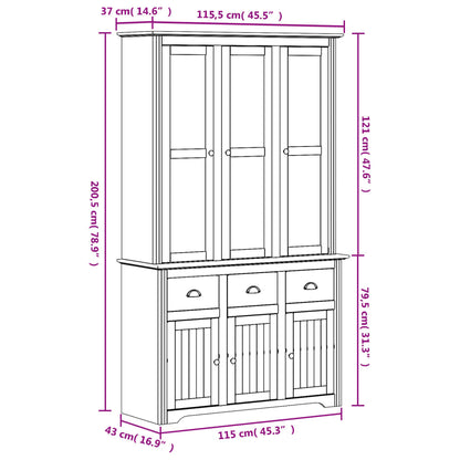 Highboard BODO Weiß 115,5x43x200,5 cm Massivholz Kiefer