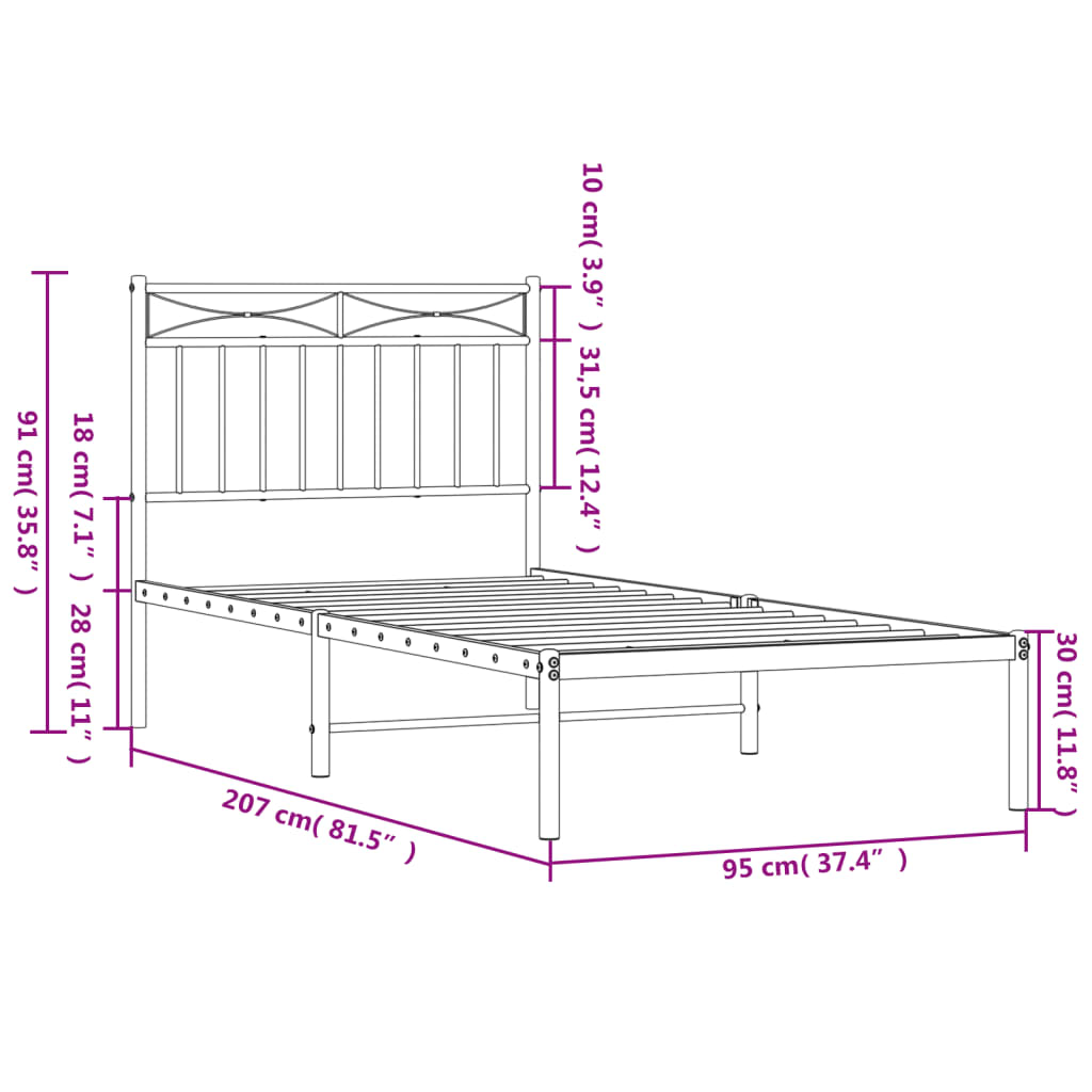 Bettgestell mit Kopfteil Metall Schwarz 90x200 cm