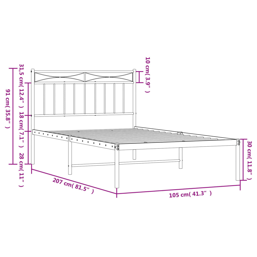 Bettgestell mit Kopfteil Metall Schwarz 100x200 cm