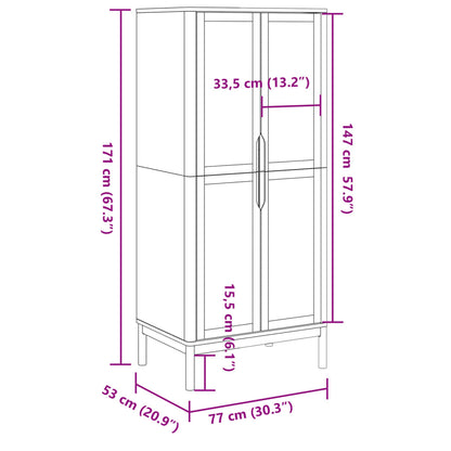 Kleiderschrank FLORO Weiß 77x53x171 cm Massivholz Kiefer