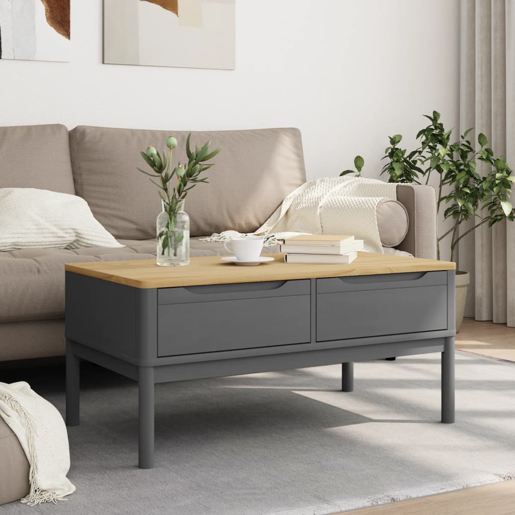 Couchtisch FLORO Grau 99x55,5x45 cm Massivholz Kiefer