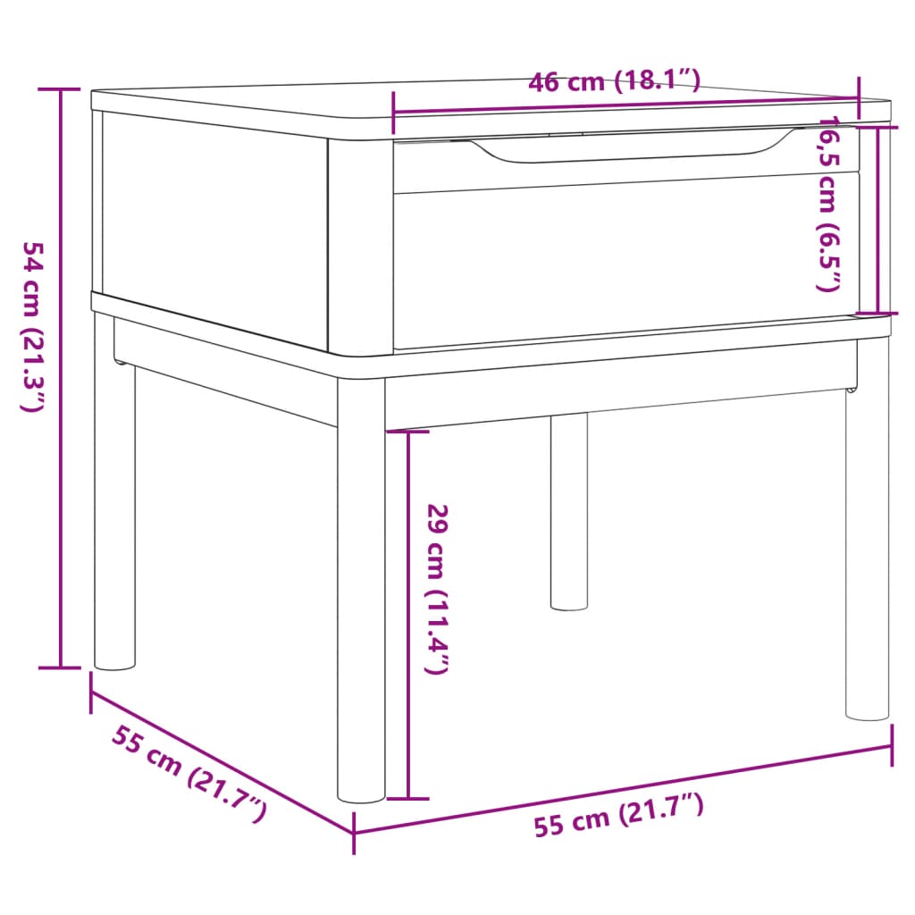 Lampentisch FLORO Wachsbraun 55x55x54 cm Massivholz Kiefer