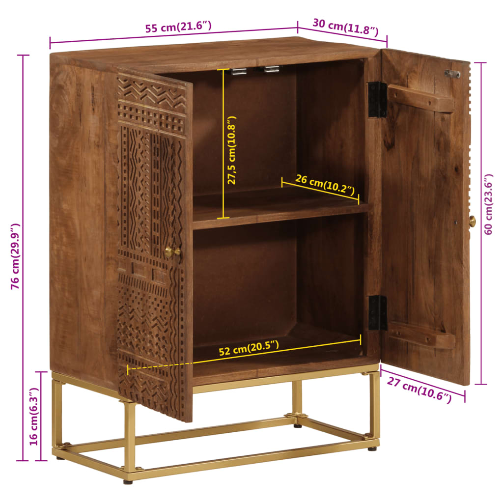 Sideboard 55x30x76 cm Massivholz Mango und Eisen