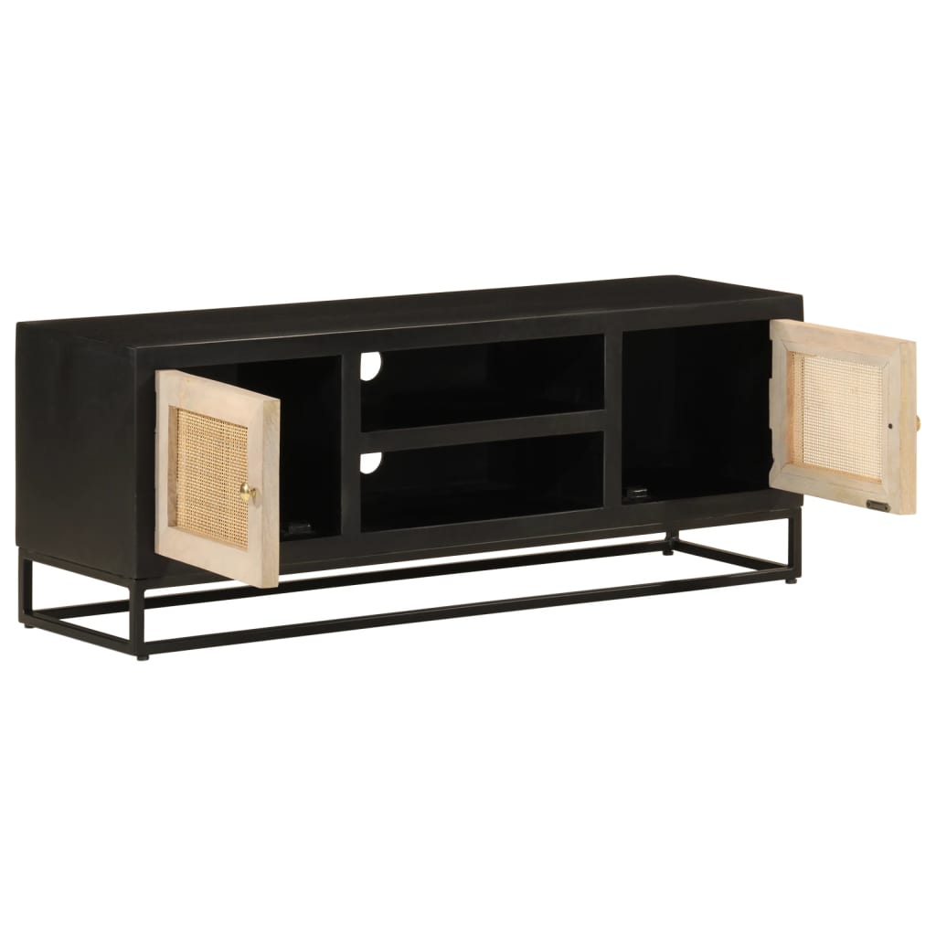 TV-Schrank Schwarz 110x30x40 cm Massivholz Mango und Eisen