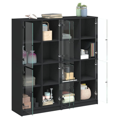 Bücherschrank mit Türen Schwarz 136x37x142 cm Holzwerkstoff