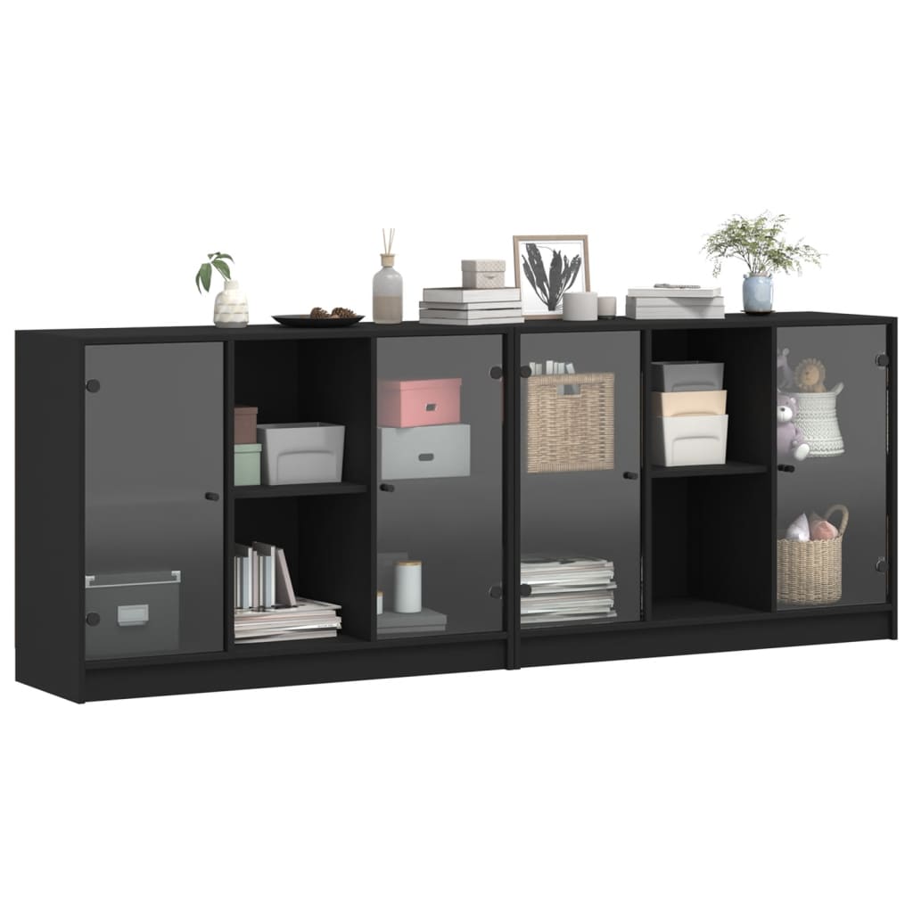 Bücherschrank mit Türen Schwarz 204x37x75 cm Holzwerkstoff