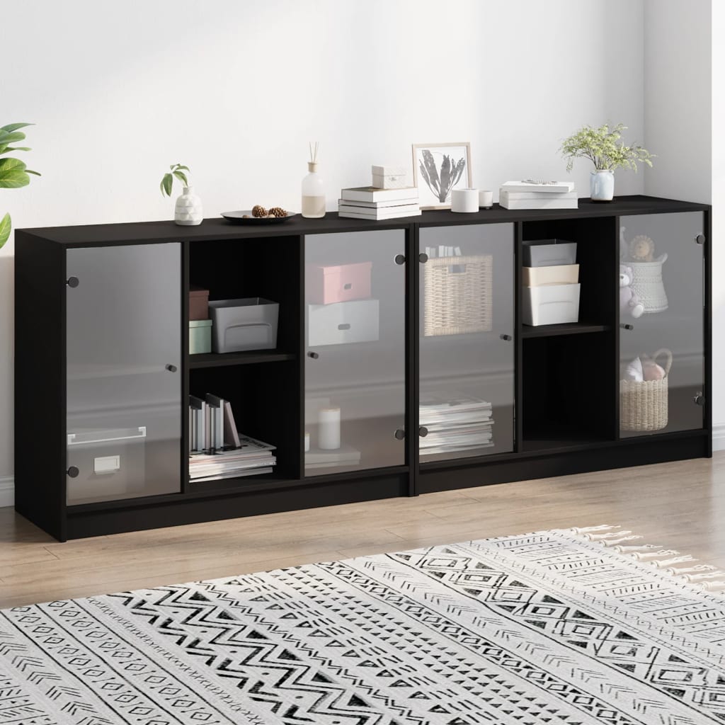 Bücherschrank mit Türen Schwarz 204x37x75 cm Holzwerkstoff