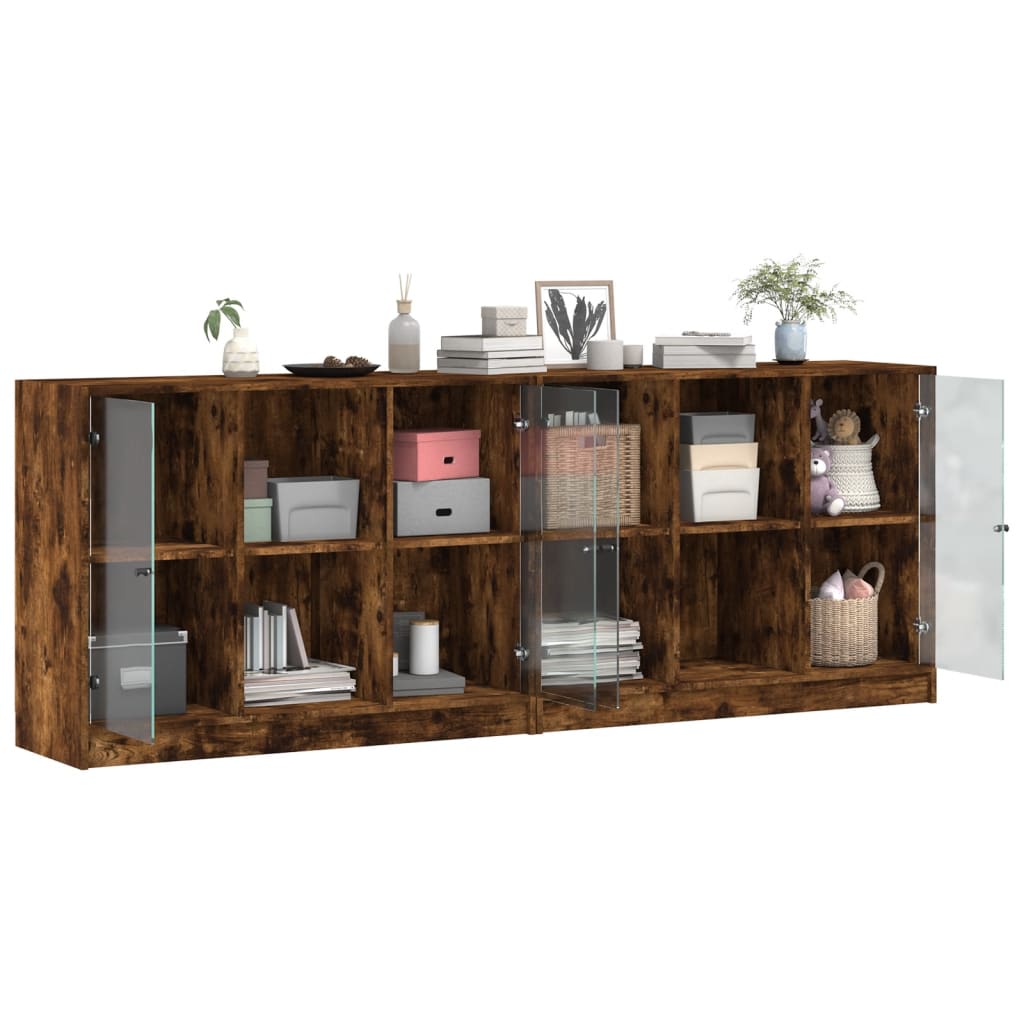 Bücherschrank mit Türen Räuchereiche 204x37x75 cm Holzwerkstoff