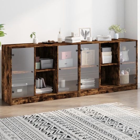 Bücherschrank mit Türen Räuchereiche 204x37x75 cm Holzwerkstoff