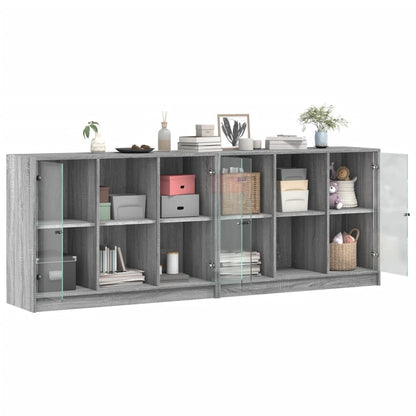 Bücherschrank mit Türen Grau Sonoma 204x37x75 cm Holzwerkstoff