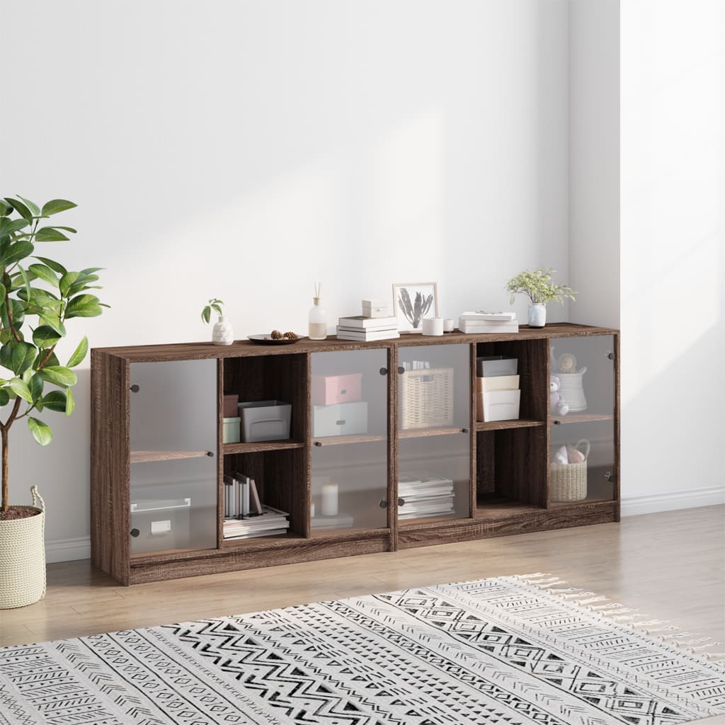 Bücherschrank mit Türen Braun Eichen-Optik 204x37x75 cm