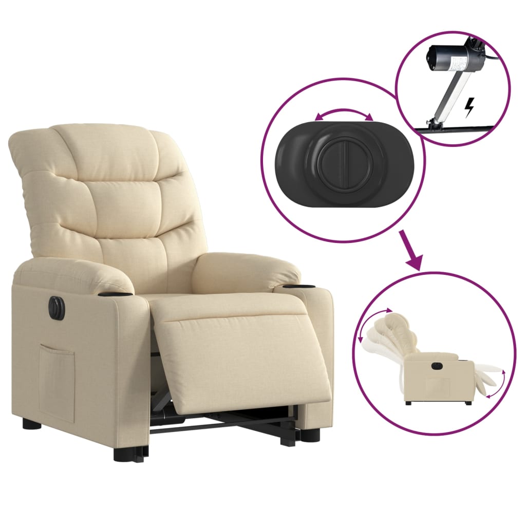 Relaxsessel mit Aufstehhilfe Elektrisch Creme Stoff