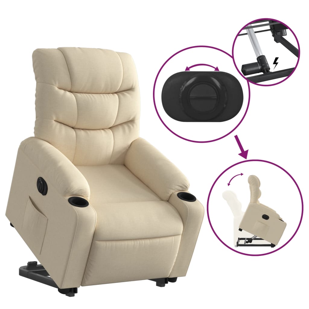 Relaxsessel mit Aufstehhilfe Elektrisch Creme Stoff