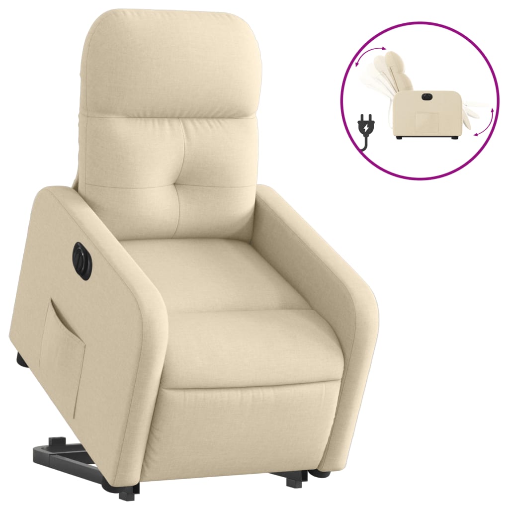 Relaxsessel mit Aufstehhilfe Elektrisch Creme Stoff