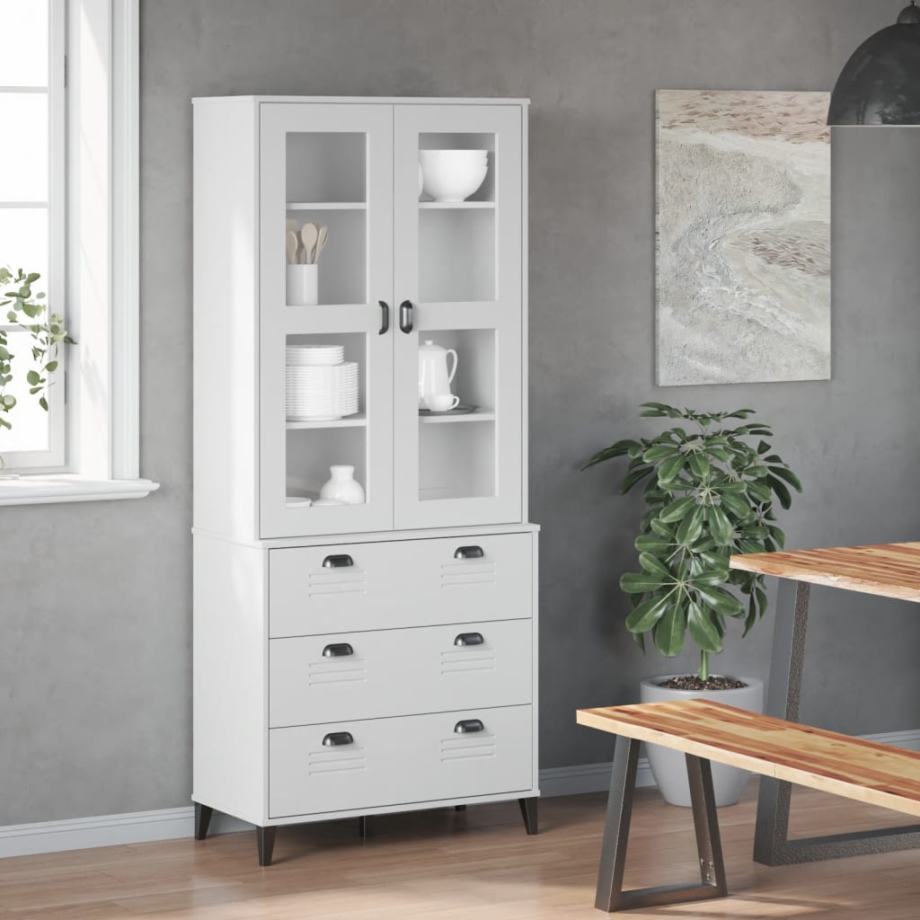 Highboard VIKEN Weiß 80x40x190 cm Massivholz Kiefer