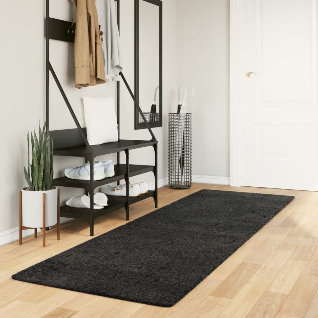 Teppich Shaggy Hochflor Modern Anthrazit 80x250 cm