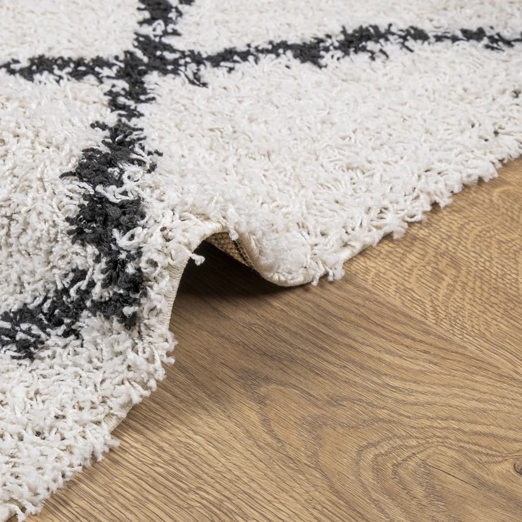 Teppich Shaggy Hochflor Modern Creme und Schwarz 80x200 cm