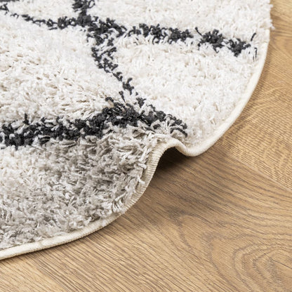 Teppich Shaggy Hochflor Modern Creme und Schwarz Ø 80 cm