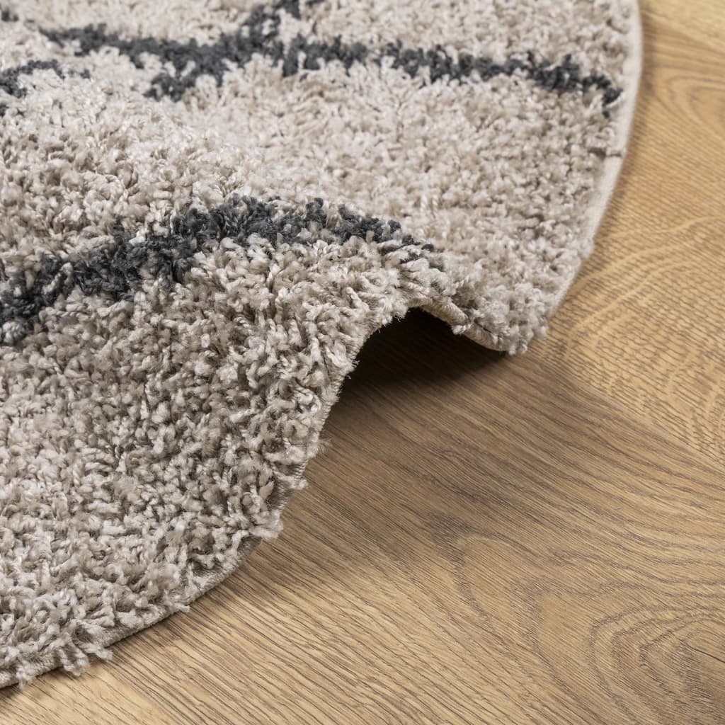 Teppich Shaggy Hochflor Modern Beige und Anthrazit Ø 80 cm