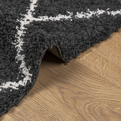 Teppich Shaggy Hochflor Modern Schwarz und Creme 80x150 cm