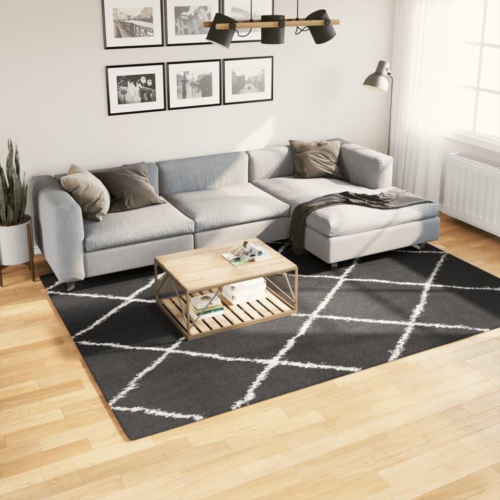 Teppich Shaggy Hochflor Modern Schwarz und Creme 200x280 cm