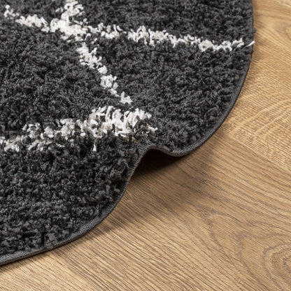 Teppich Shaggy Hochflor Modern Schwarz und Creme Ø 160 cm