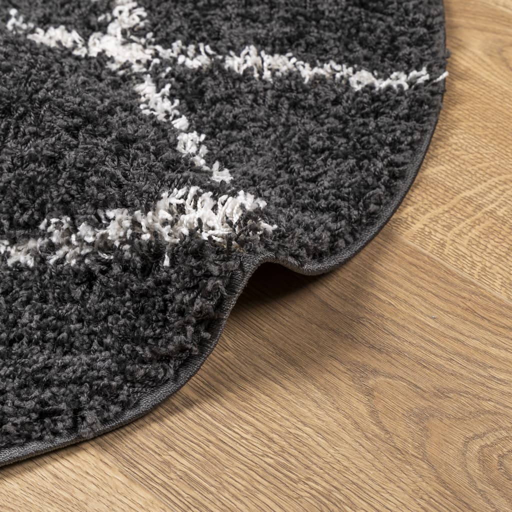 Teppich Shaggy Hochflor Modern Schwarz und Creme Ø 280 cm